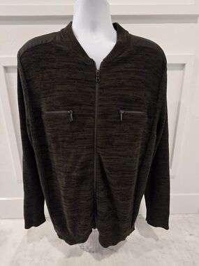 INC International Concepts Olive Zip-Up Knit Bomber Sweater